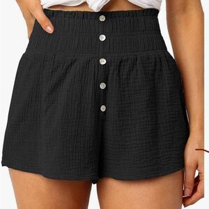 Women’s Shorts - High Waisted, Smocked, Elastic Waist w/Button - Black - M - NWT